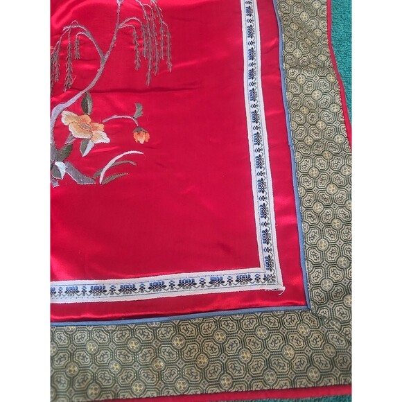 Vintage Chinese Silk/Satin Embroidered Square Throw Pillow, 15” Inches - Picture 7 of 12